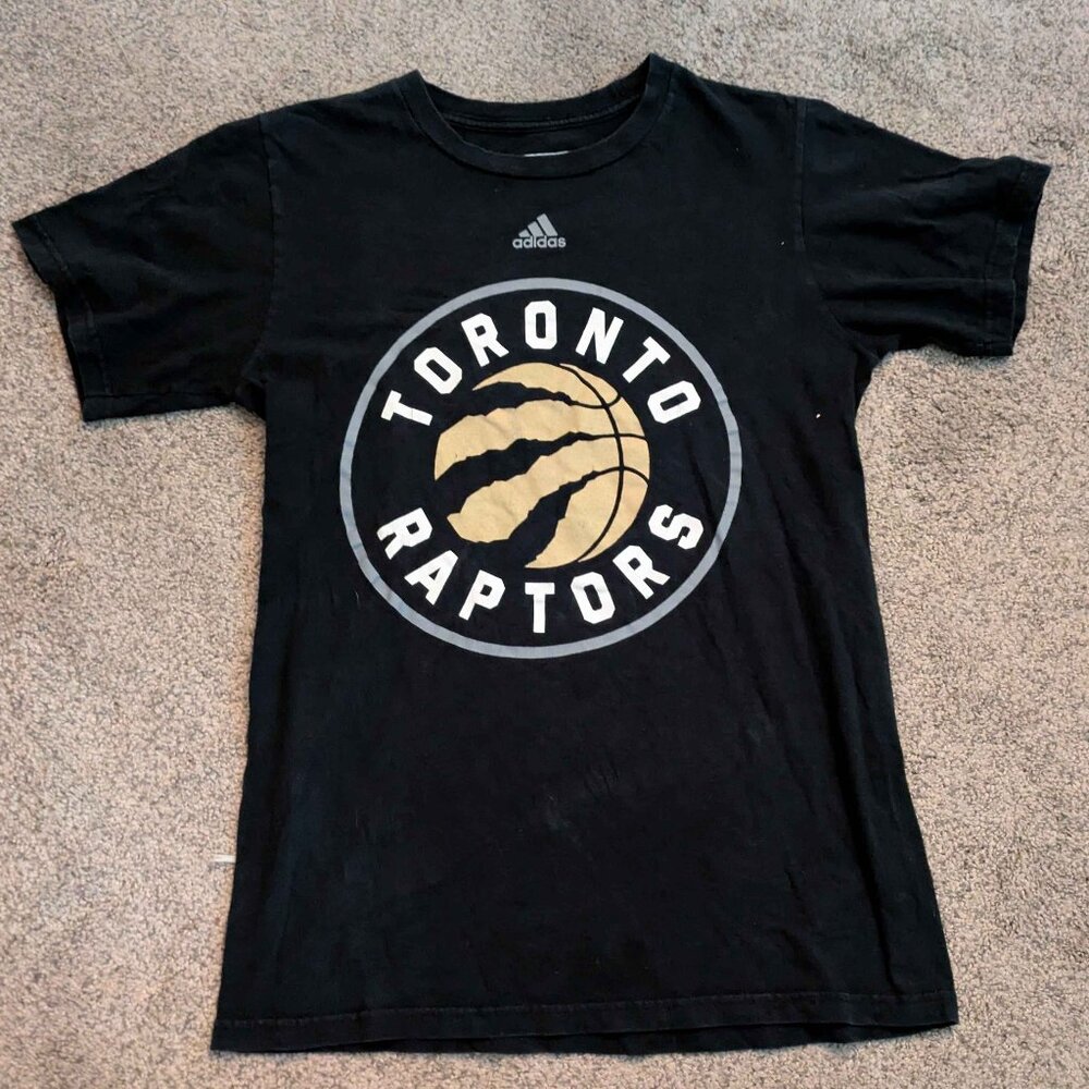 Toronto Raptors NBA Basketball Mens Black T Shirt Adidas V Neck Size Small